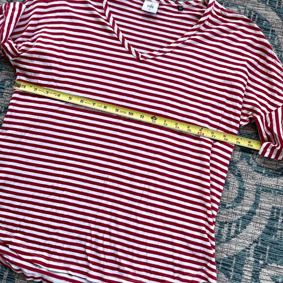 Cabi Flutter Tee Red & White Striped V-Neck Top with Ruffle Sleeves - Size M - Picture 6 of 7